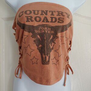 John Denver Country Roads Longhorn Western Graphic Concert Lace-up Bandeau L